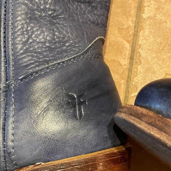Frye Women's Dark Blue Leather Heeled Boots - Picture 6 of 9